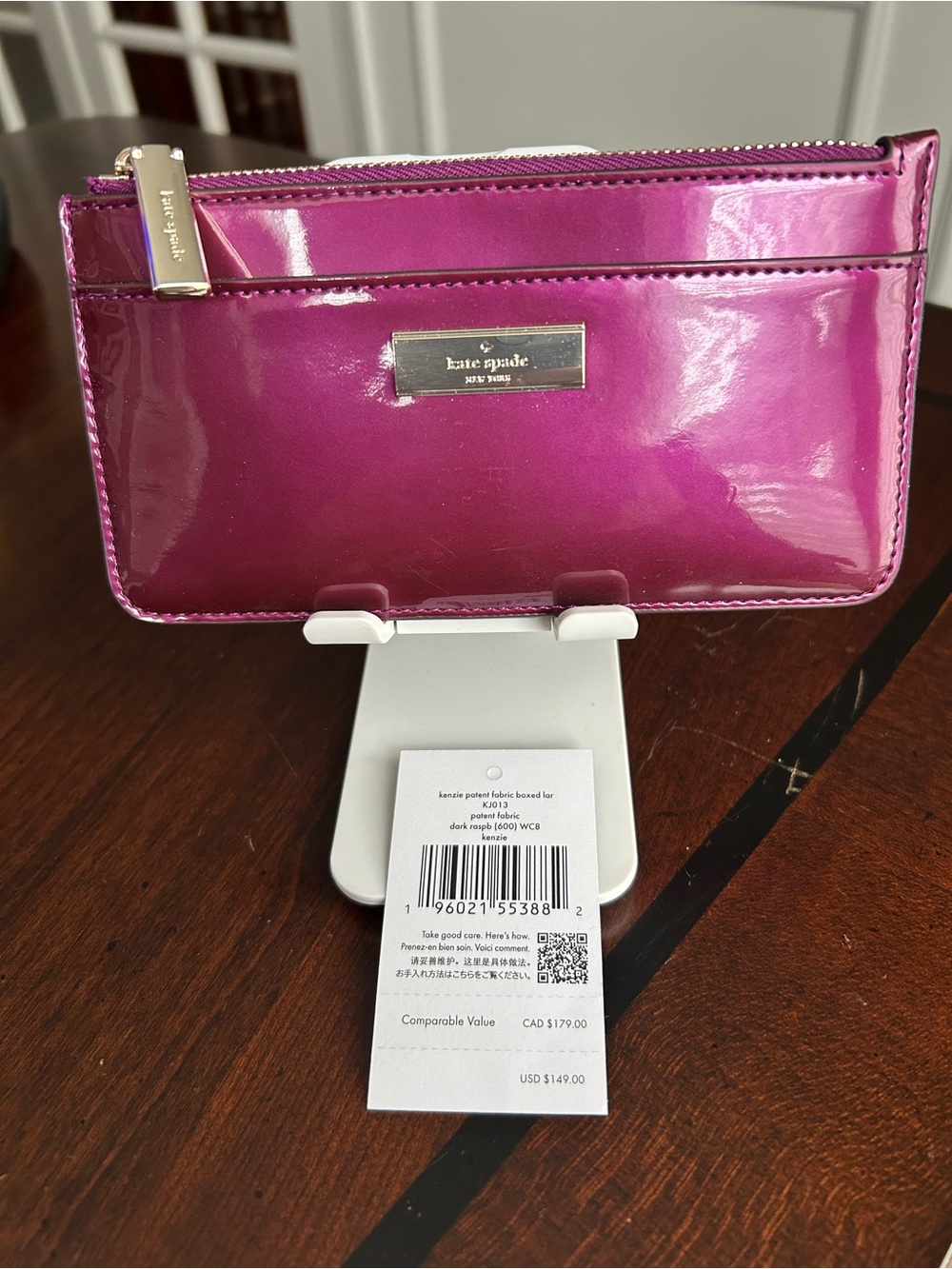 Kate Spade, Kenzie, Dark Raspberry wallet. New
